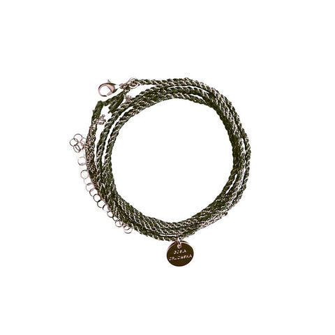 Cara Silver Wrapped Bracelet in Olive Green