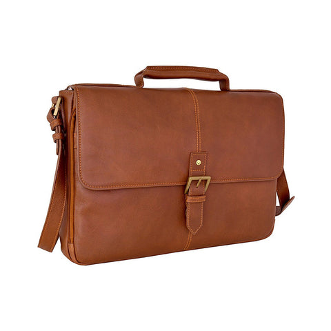 Charles Leather 15" Laptop Compatible Briefcase in Brown
