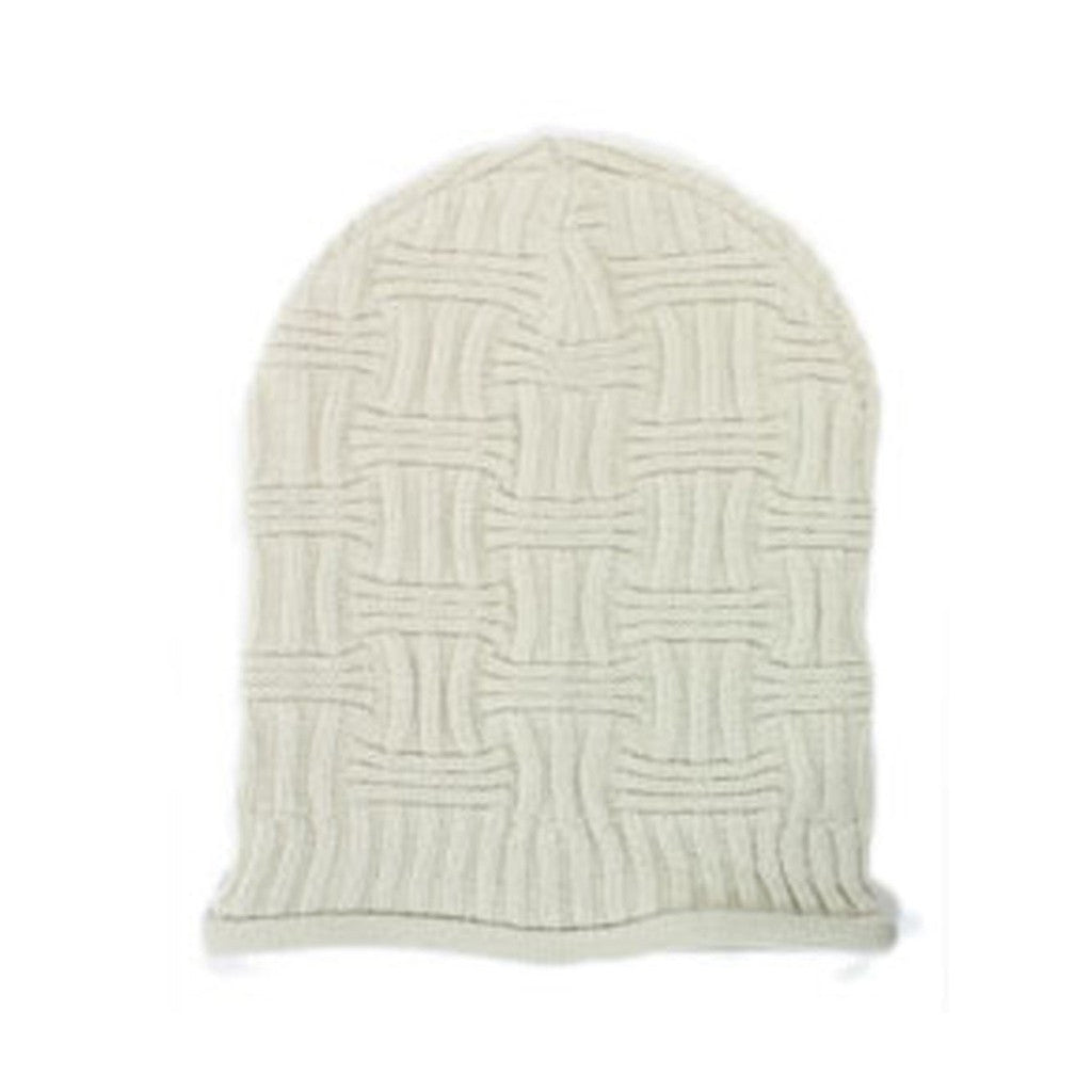 Basket Weave Slouchy Beanie Hat in Ivory