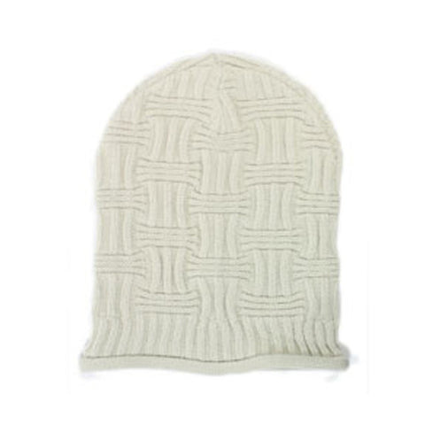 Basket Weave Slouchy Beanie Hat in Ivory