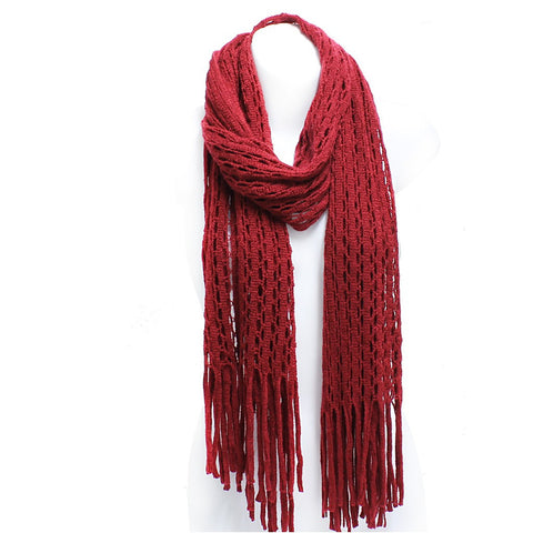 Winter Knit Tube Scarf with Fringe