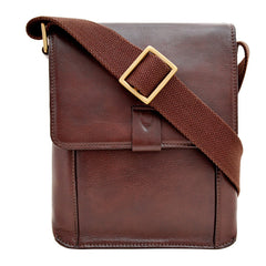 Aiden Small Leather Messenger Bag in Brown