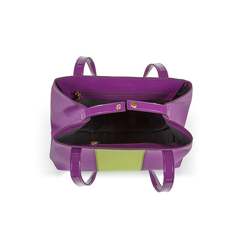 The Lorikeet Saffiano Leather Handbag in Purple/Green