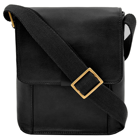 Aiden Small Leather Messenger Bag in Black