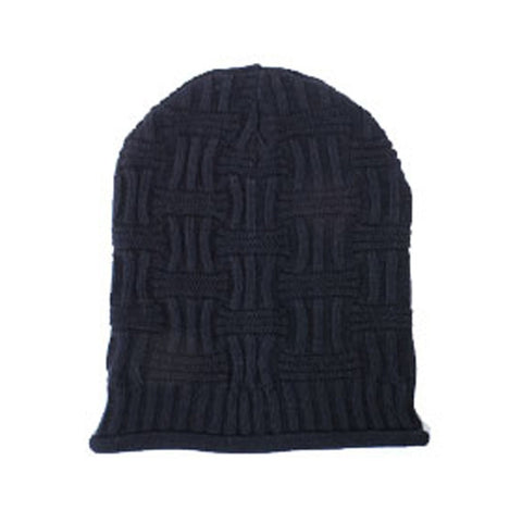 Basket Weave Slouchy Beanie Hat in Black