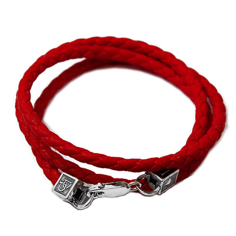 Red Leather Brass Cube Bracelet