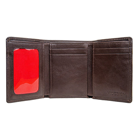 Angle Stitch Leather Slim Trifold Wallet in Brown