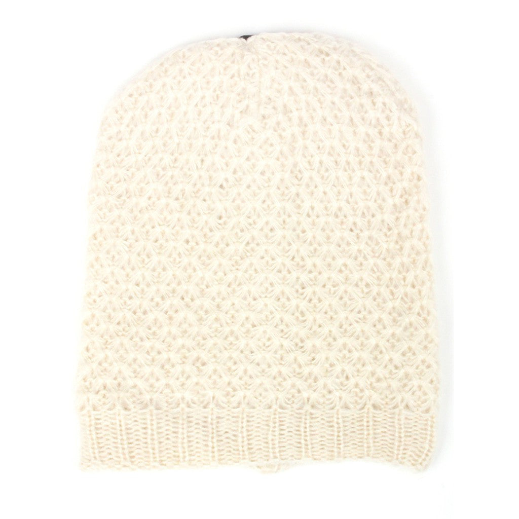 Ringlet Textured Slouchy Beanie in Off White
