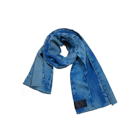 Wool Stitched Hide Long Scarf in Turquoise