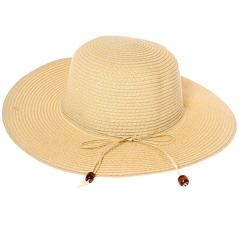 Floppy Summer Straw Hat with Beaded Tie