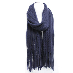 Winter Knit Tube Scarf with Fringe