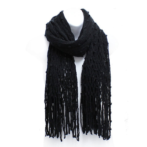 Winter Knit Fish Net Weave Oblong Scarf with Fringe