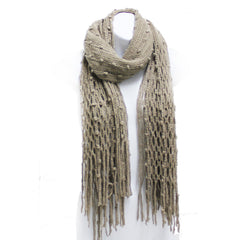 Winter Knit Fish Net Weave Oblong Scarf with Fringe