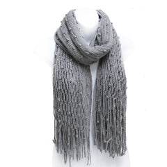 Winter Knit Fish Net Weave Oblong Scarf with Fringe