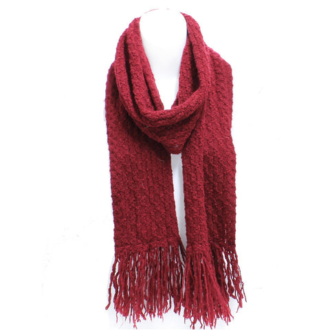 Winter Honeycomb Rectangle Scarf with Fringe in Red