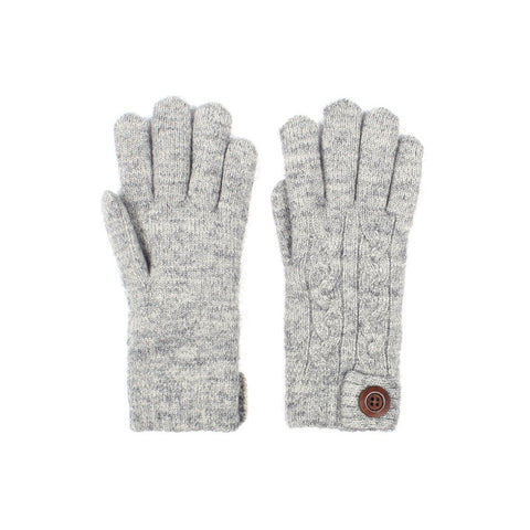 Womens Cable Knit Winter Gloves with Wooden Button Lined